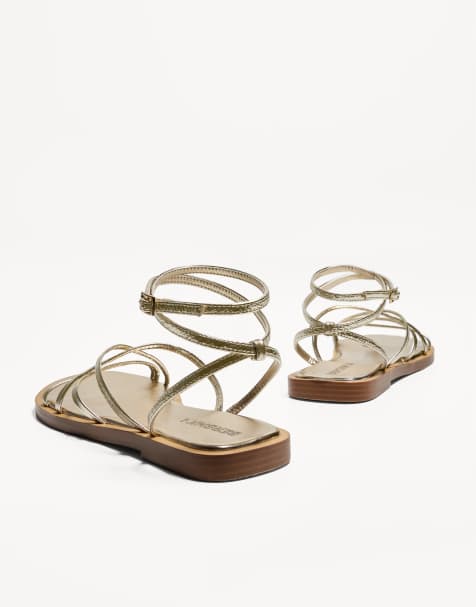 Bershka flat multi strap sandals in gold - view 1