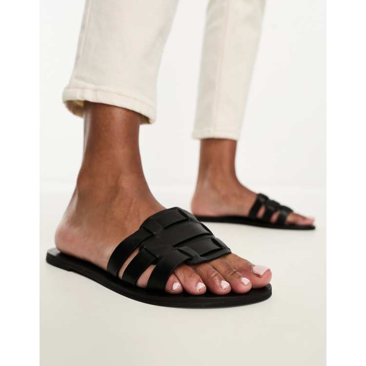 Topshop Georgia flat sandals with toe loop in black croc