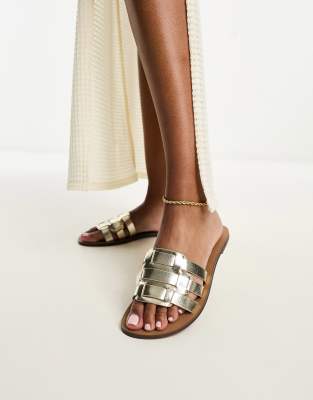 Bershka flat sandals in gold