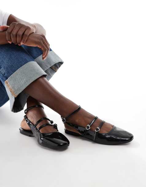 Bershka flat slingback sandals in black - view 1