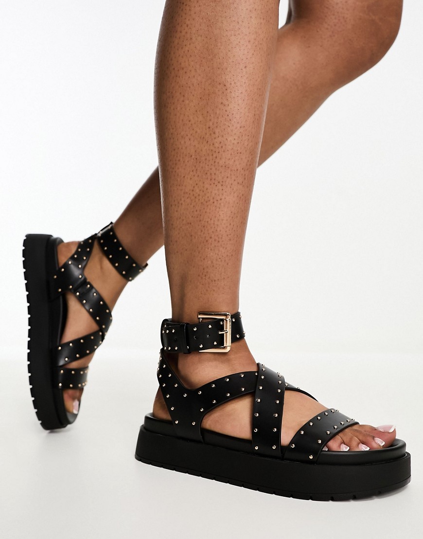 Bershka flatform studded sandals in black