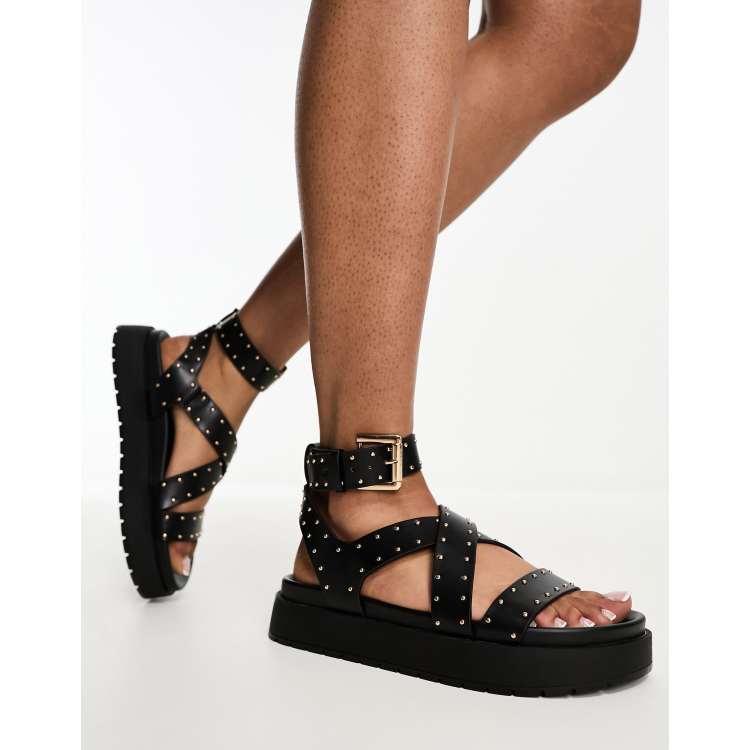 Black best sale studded flatforms