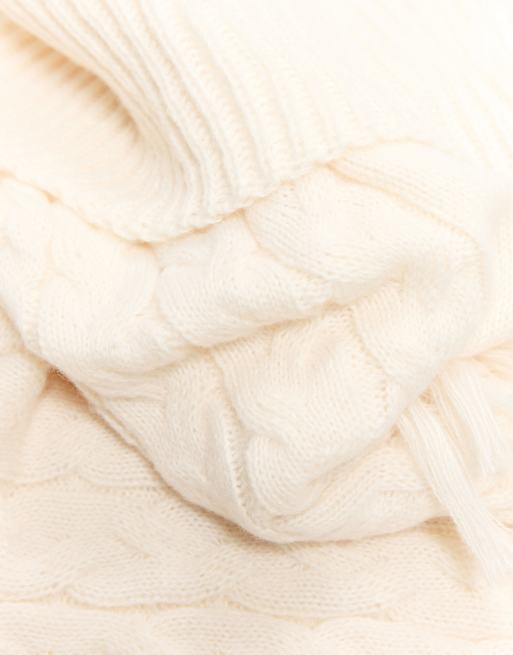 Bershka flätstickad poncho med fransar i naturvit, 2 av 5