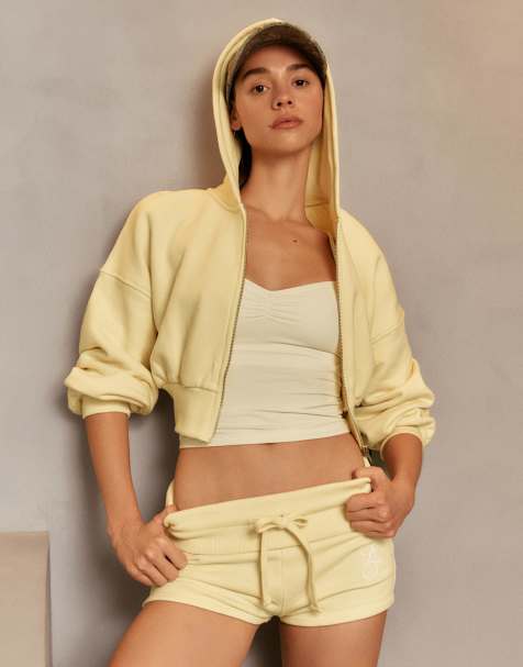 Bershka Fleece bermuda shorts with turned-up waistband in yelow - view 1