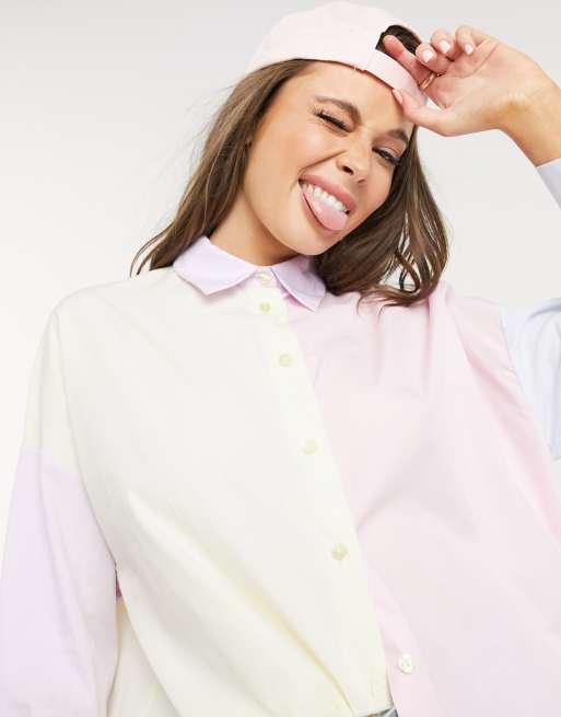 Bershka – Flerfärgad blockfärgad skjorta i oversize modell