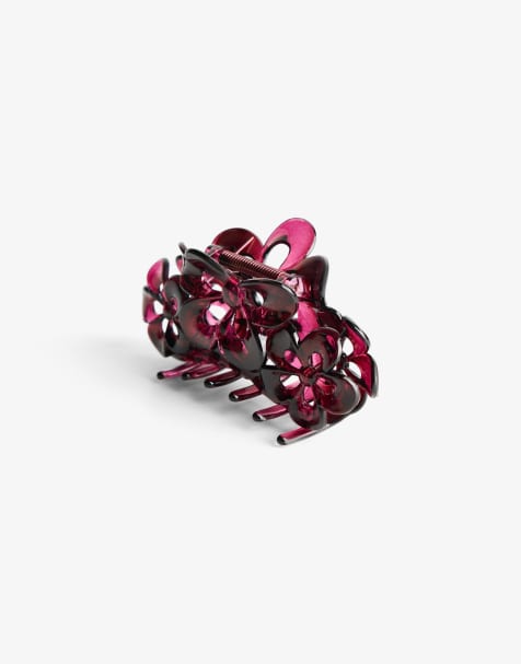 Bershka Floral hair clip in burgundy - view 1