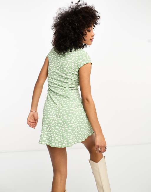 green boho mini dress Boho Mini Dress Smock Dress, Pistachio light blue / M