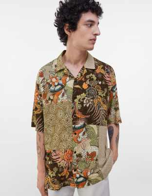 Bershka floral print shirt in brown | ASOS