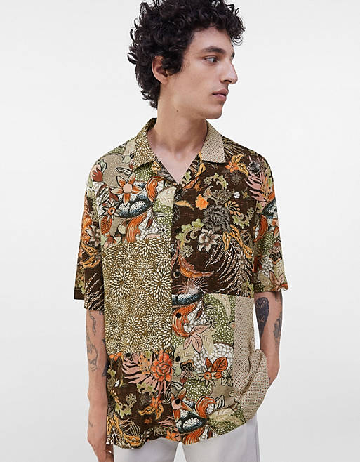 Bershka floral print shirt in brown | ASOS
