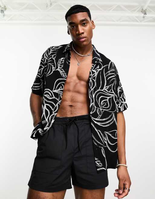 Bershka floral printed shirt in black and white 
