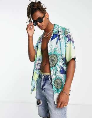 Bershka floral printed shirt in blue - ASOS Price Checker