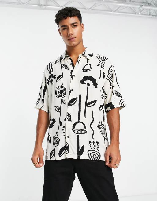 Bershka floral printed shirt in ecru and black | ASOS