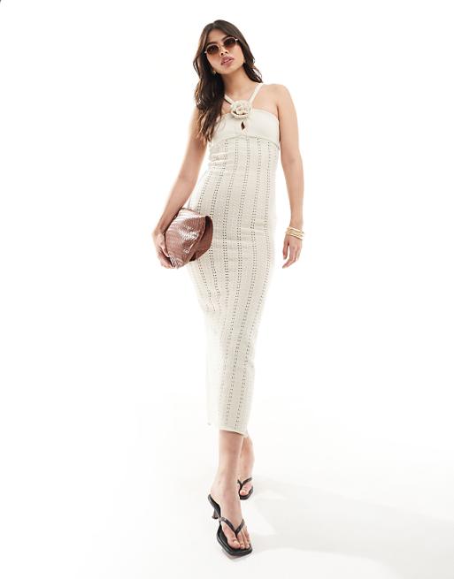 Bershka flower applique crochet knit halterneck maxi dress Bershka flower applique crochet knit halterneck maxi dress