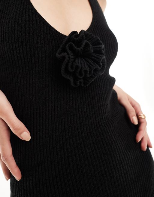 Bershka flower applique halterneck crochet mini dress in