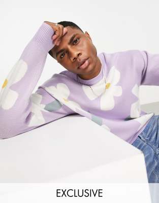Bershka flower print oversized jumper in lilac - ASOS Price Checker