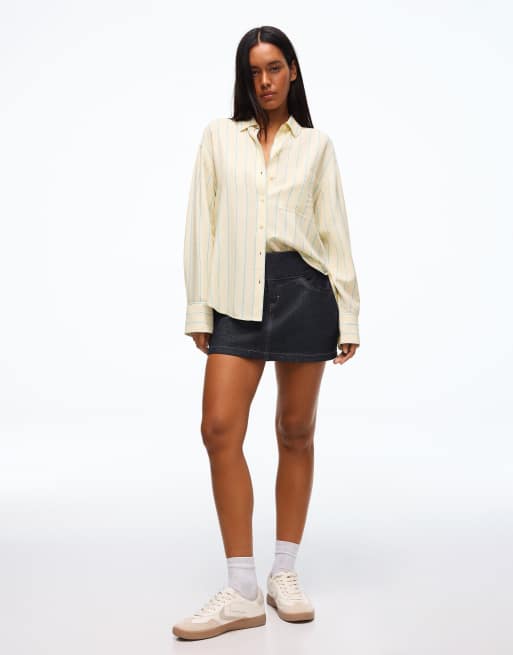 Bershka Flowing oversize shirt in yellow, 2 of 4