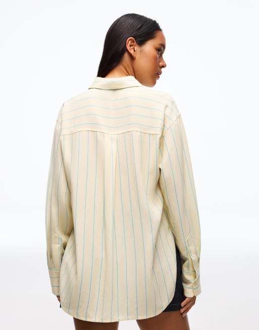 Bershka Flowing oversize shirt in yellow, 3 of 4