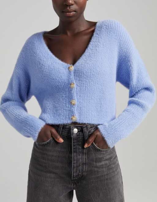 Bershka fluffy cardigan in blue
