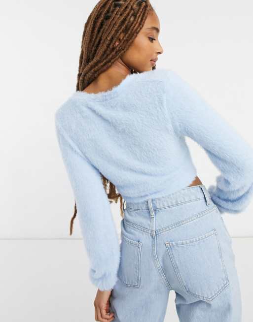 Bershka fluffy cardigan in light blue ASOS