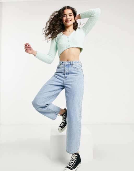 Bershka fluffy crop cardigan in mint ASOS