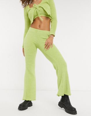 Bershka fluffy flared trouser co-ord in green - ASOS Price Checker