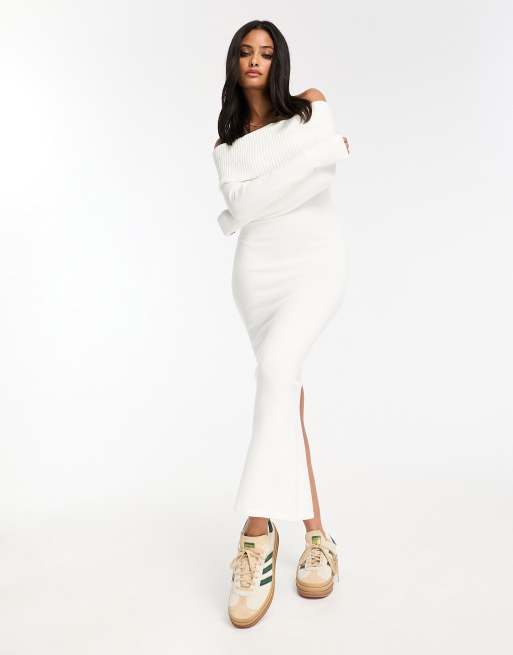 Bershka fluffy knit bardot midi … curated on LTK