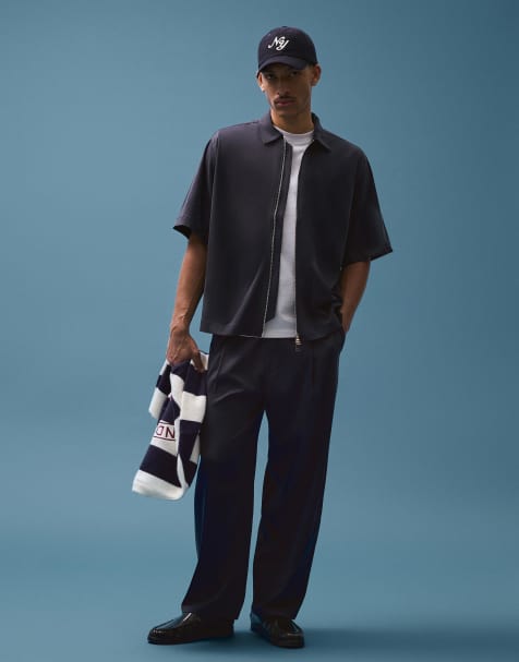 Bershka - Fluid - Blå super-baggy bukser med indsnit - view 1