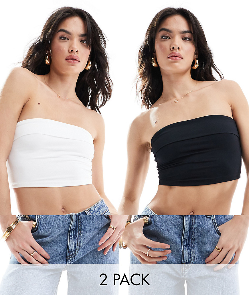 fold over bandeau 2 pack tops in black & white