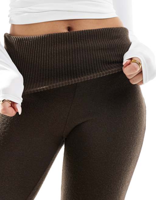 Bershka fold over waistband flared pants in brown 