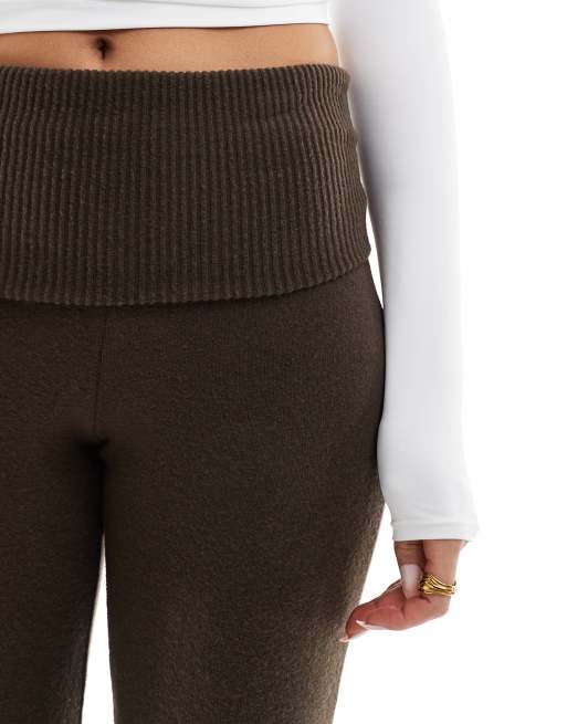 Bershka fold over waistband flared pants in brown 