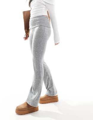 BERSHKA FOLD OVER WAISTBAND SOFT TOUCH FLARED PANTS 