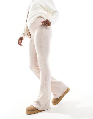 Bershka Fold Over Waistband Soft Touch Flared Pants In Pink