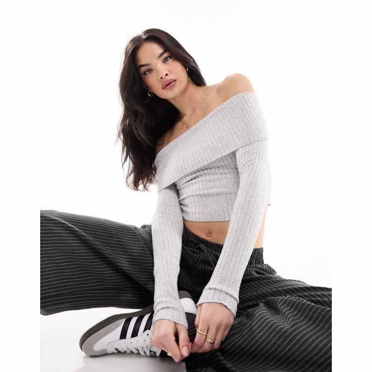 Grey off the shoulder top best sale