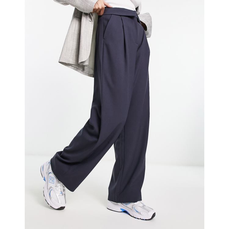 Bershka contrast waistband tailored pants in blue gray - ShopStyle