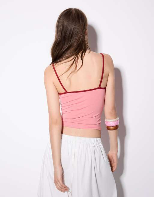 Bershka - Forvasket pink top med stropper og print, 2 af 4