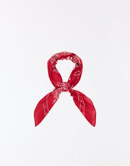 Bershka - Foulard rosso con stampa, 4 di 4