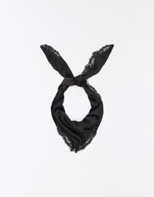 Bershka - Foulard satiné en dentelle - Noir