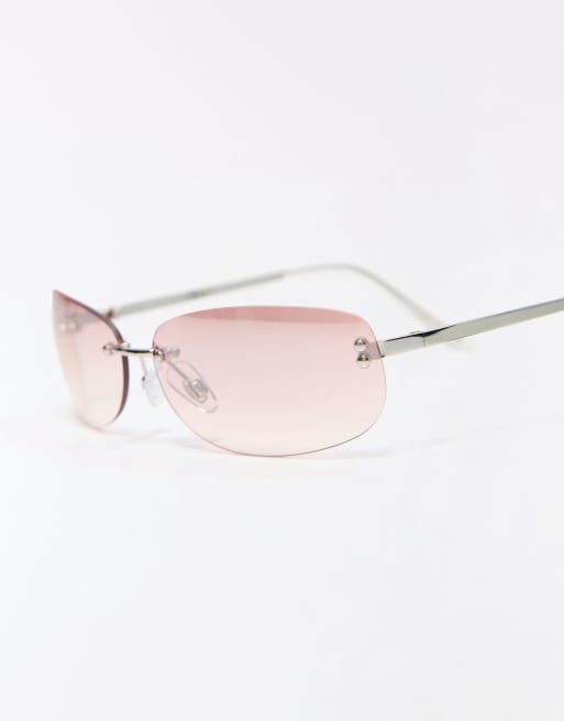 Bershka Frameless sunglasses in pink, 3 of 3