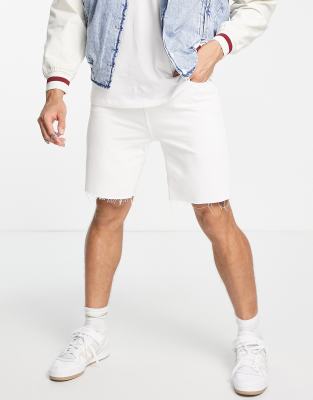 Bershka frayed denim shorts in white | ASOS