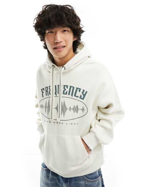 Bershka frequency printed hoodie in white