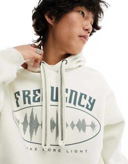 Bershka frequency printed hoodie in white