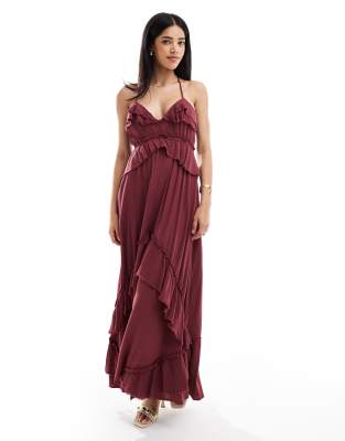 Bershka Frill Detail Occasion Maxi Dress