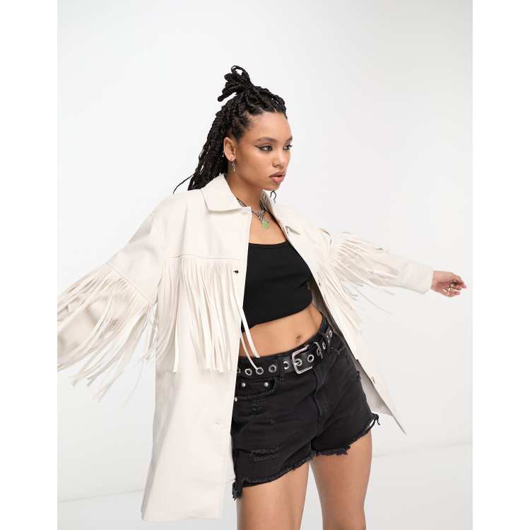 Ganni white cheap fringe jacket