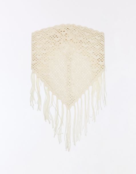 Bershka Fringed crochet pareo skirt in ecru - view 1