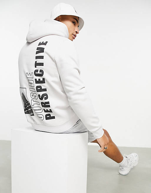 Bershka front and back print hoodie in off-white