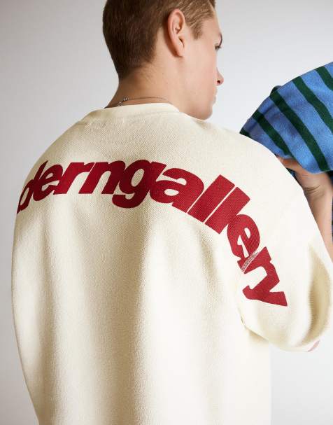 Bershka – Frottee-Sweatshirt in Beige mit Grafikprint - view 1