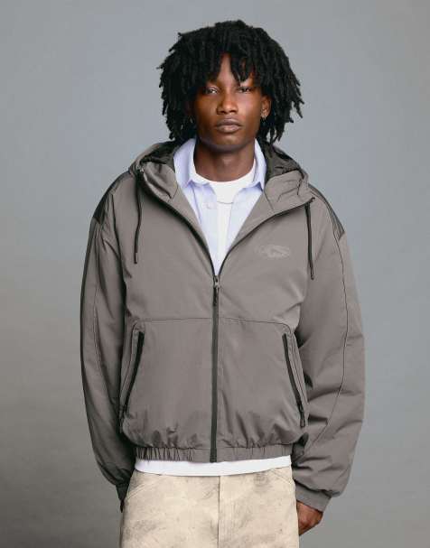 Bershka – Funktionsjacke in Dunkelgrau mit Kapuze - view 1