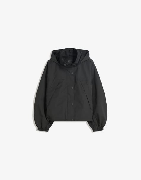 Bershka – Funktionsjacke in Schwarz mit Kapuze - view 1