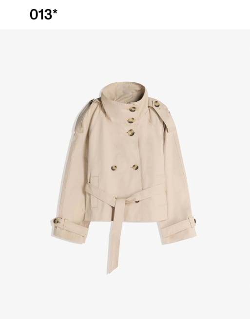 Bershka Funnel neck trench jacket in beige, 4 of 7