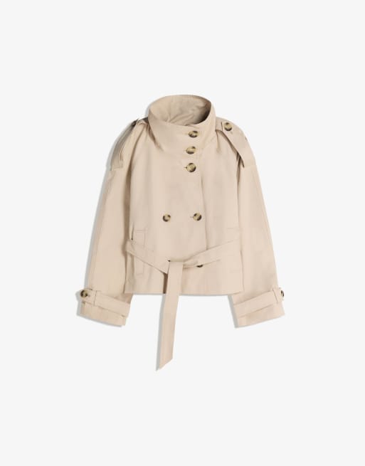 Bershka Funnel neck trench jacket in beige, 5 of 7